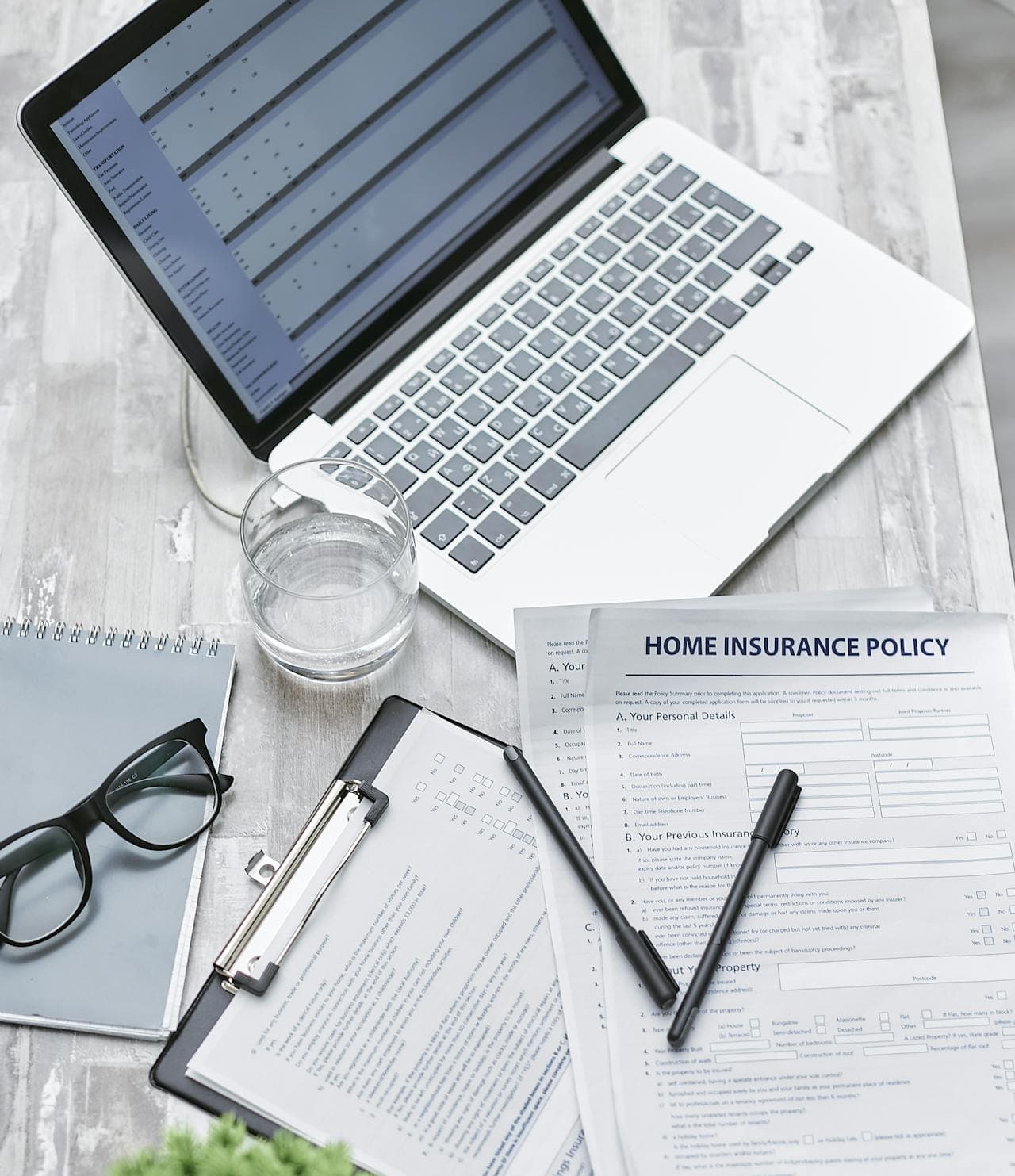 Insurance claim documents for home restoration